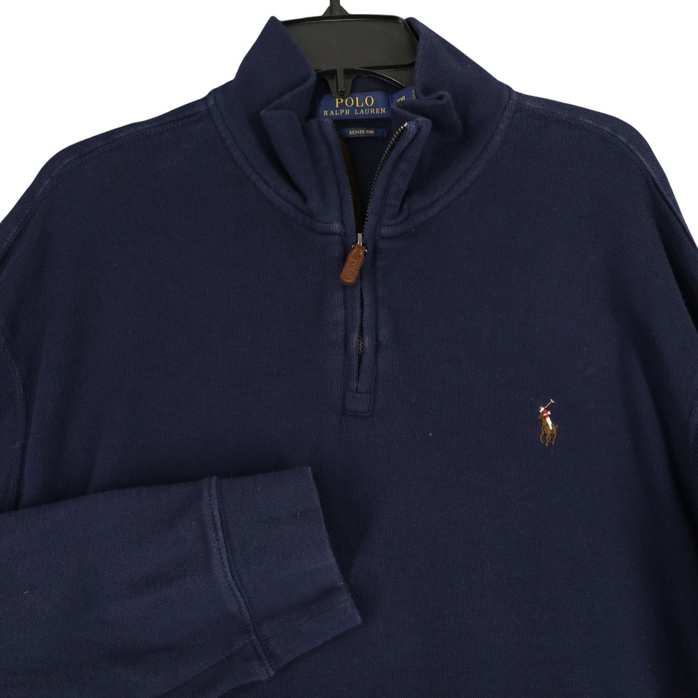 Polo Ralph Lauren Estate Rib Quarter Zip Pullover Mens XXL Navy Pony Sweater